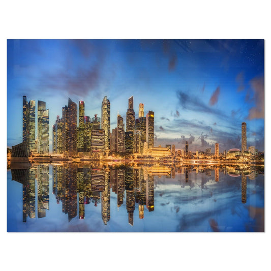 Design Art Singapore Skyline and View of Marina Bay - Cityscape Glossy Metal Wall Art, Size: 40 in. Wide x 30 in. High, White COT9_E5XDY76