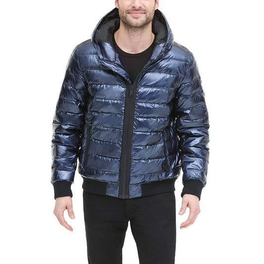 Dkny Mens Quilted Pearlized Nylon Hooded Bomber Jacket, Created for Macy&s - Navy AZL7_E8KKK20