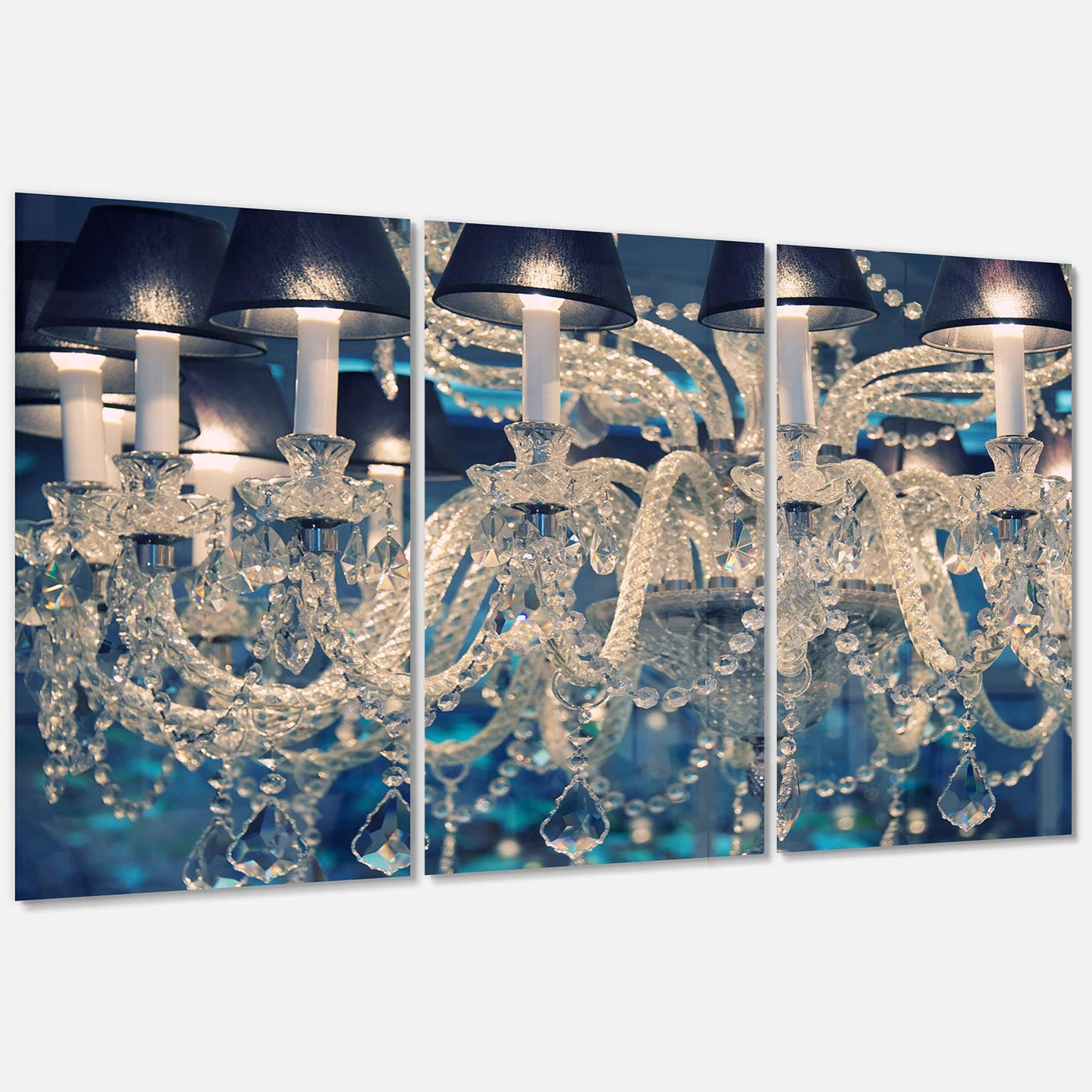 Designart &Blue Vintage Crystal Chandelier& 3 Piece Photographic Print on Canvas Set SFL1_V9HLY05